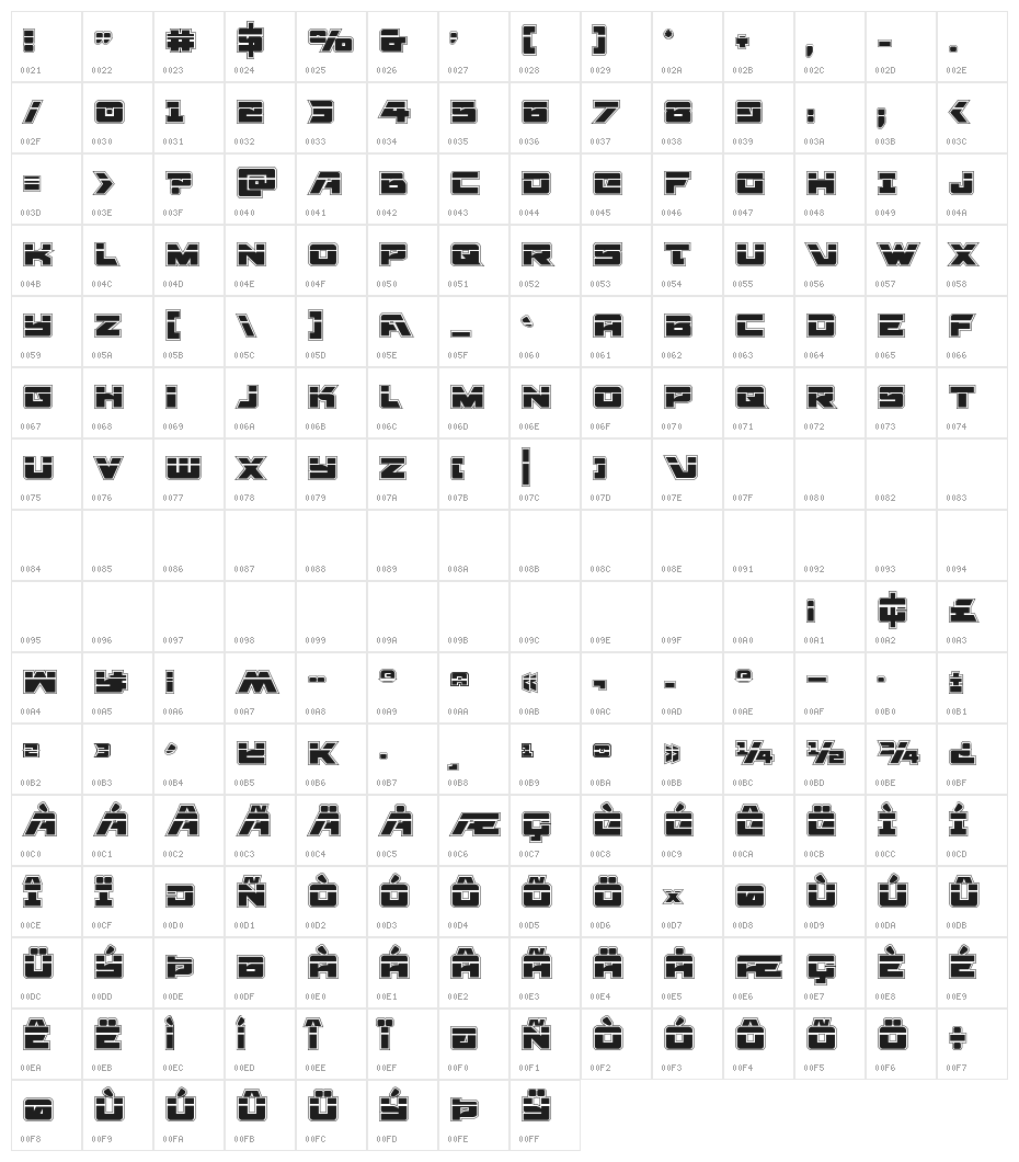 Aircruiser Academy Laser Regular Character Map