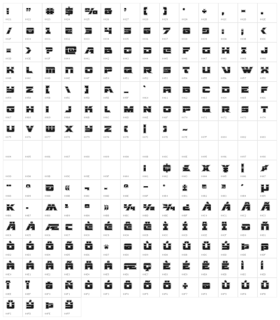 Aircruiser Academy Laser Character Map