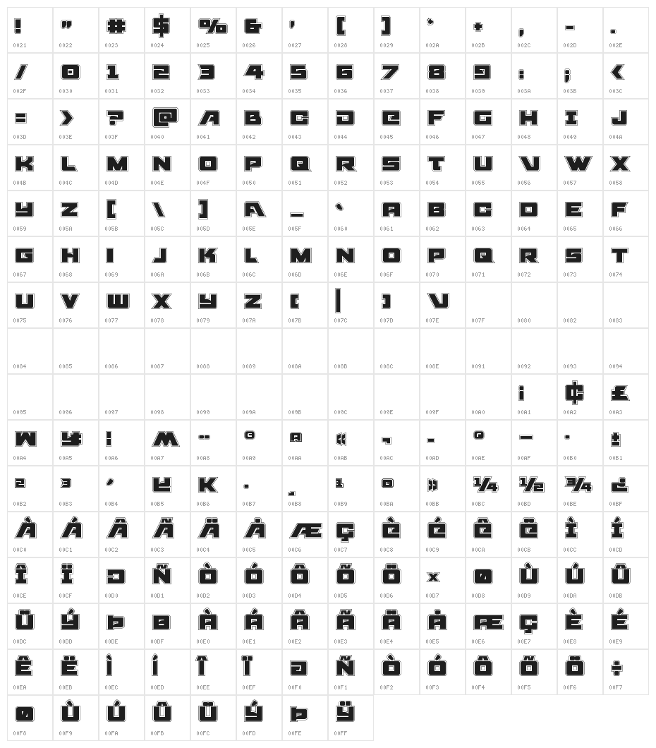 Aircruiser Academy Regular Character Map