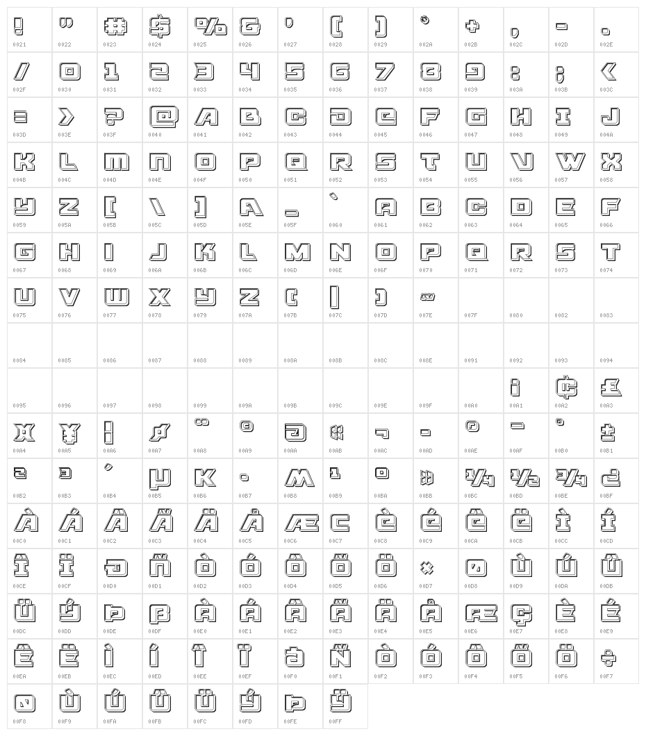 Aircruiser Engraved Character Map