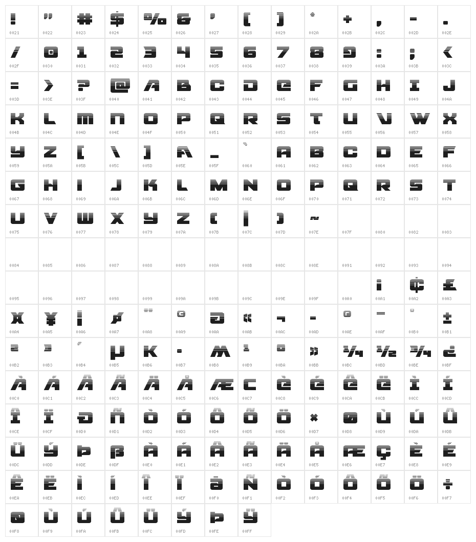 Aircruiser Halftone Character Map