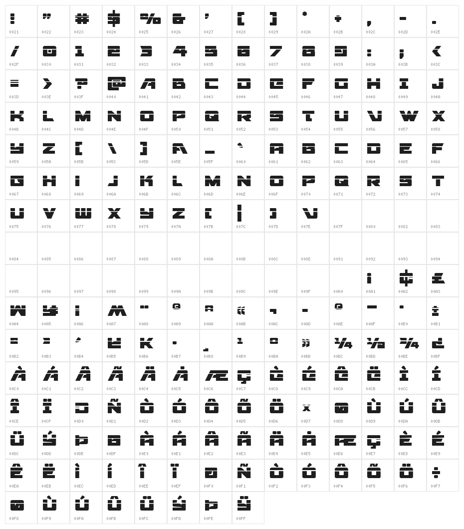 Aircruiser Laser Regular Character Map