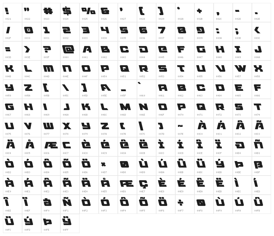 Aircruiser Leftalic Character Map