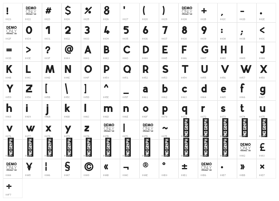 Airfly DEMO Character Map