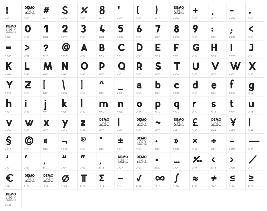 Airfly-DEMO Character Map