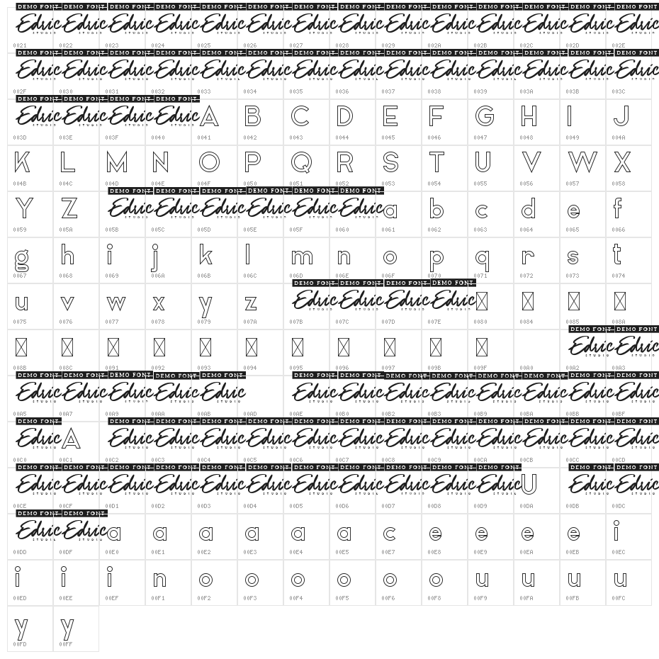 Airframe Demo Outline Character Map