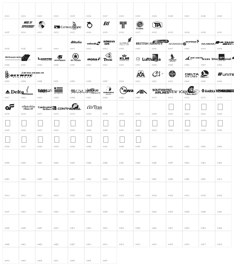 Airline Logos Past and Present Character Map