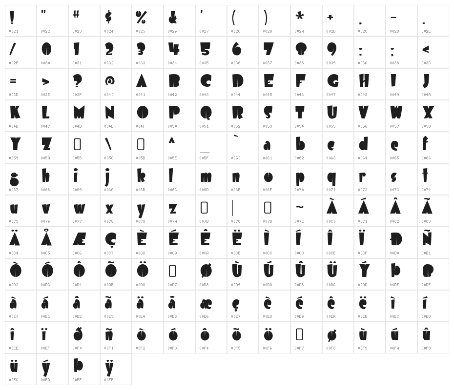 Airmole-Regular Character Map