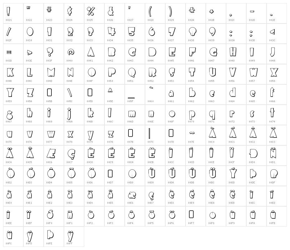 AirmoleShaded-Regular Character Map