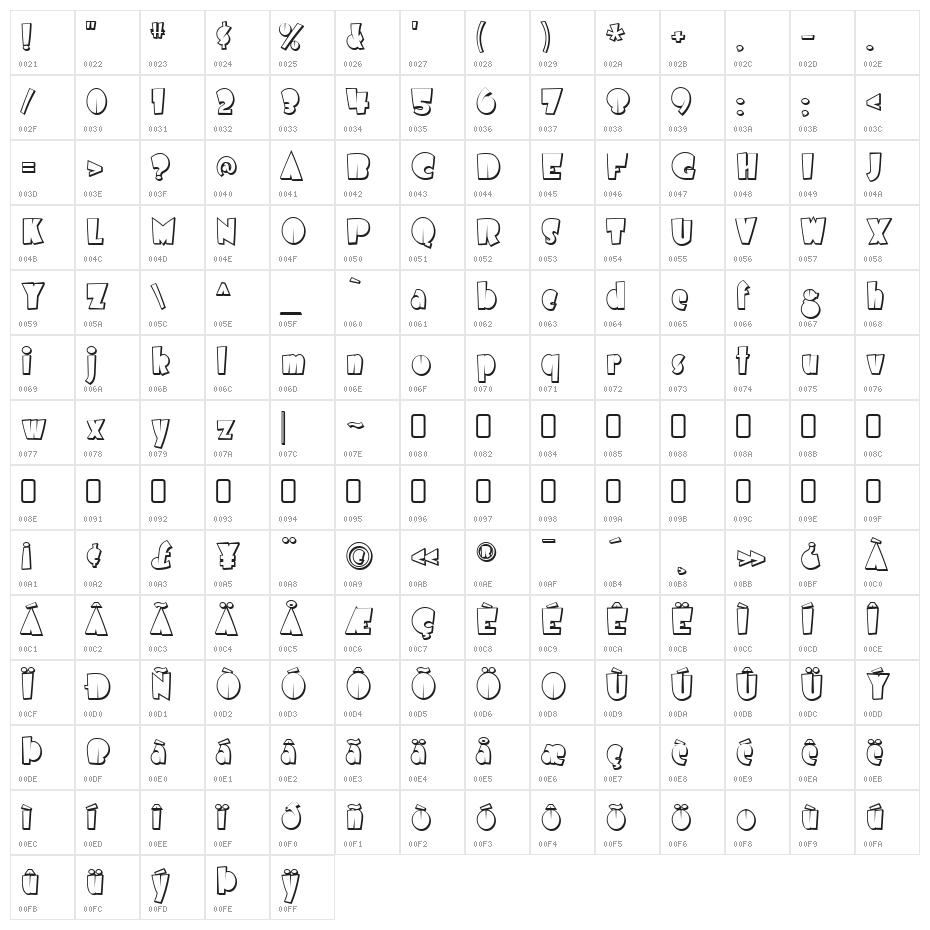 AirmoleShaded-Regular Character Map