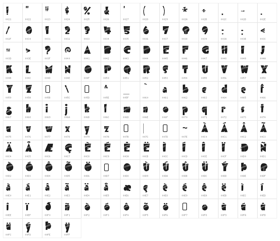 AirmoleStripe-Regular Character Map