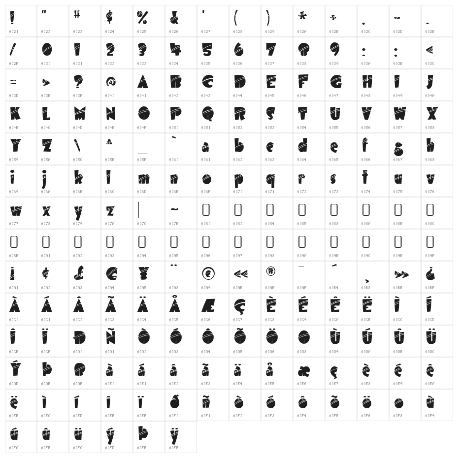 AirmoleStripe-Regular Character Map