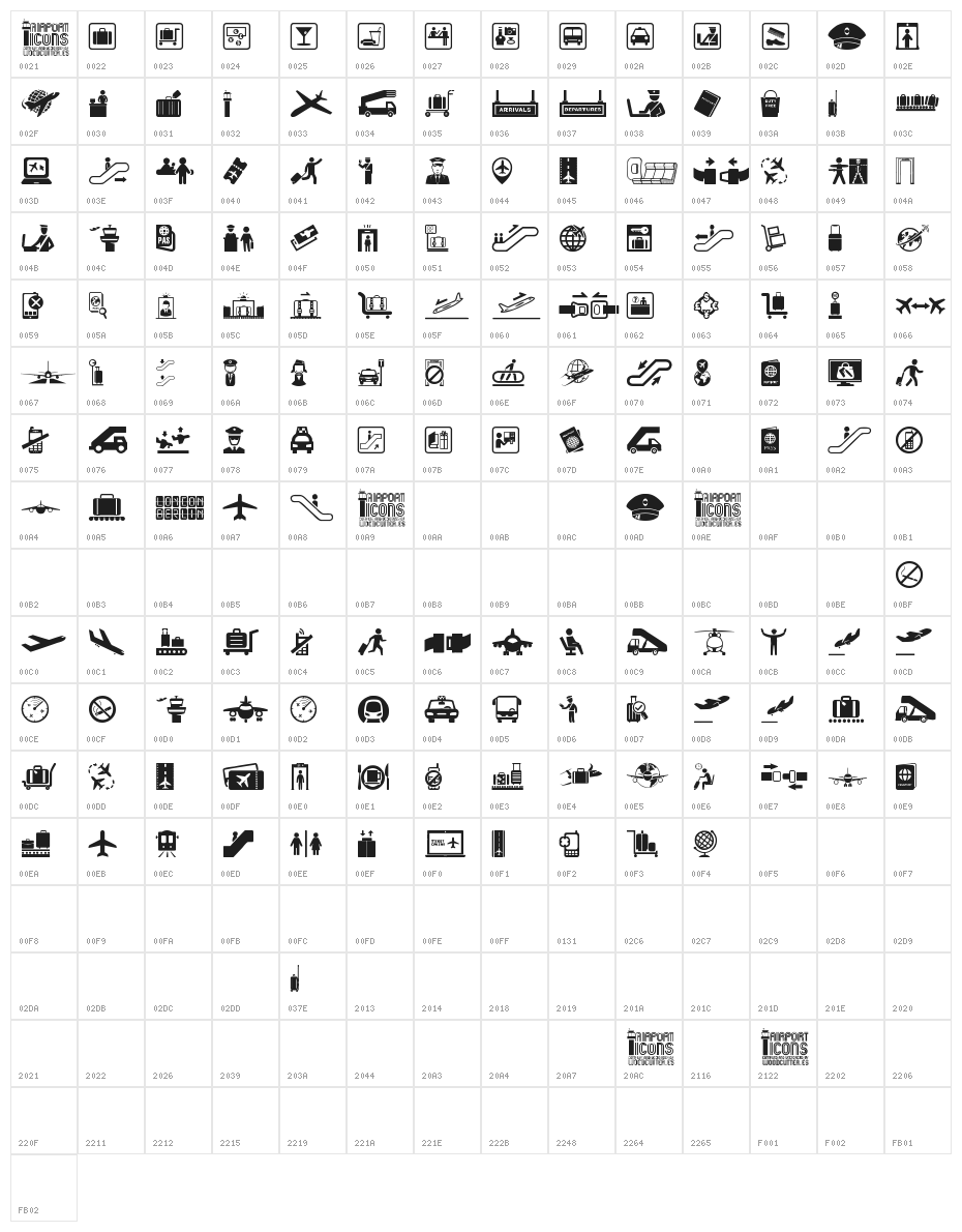 Airport Icons Character Map