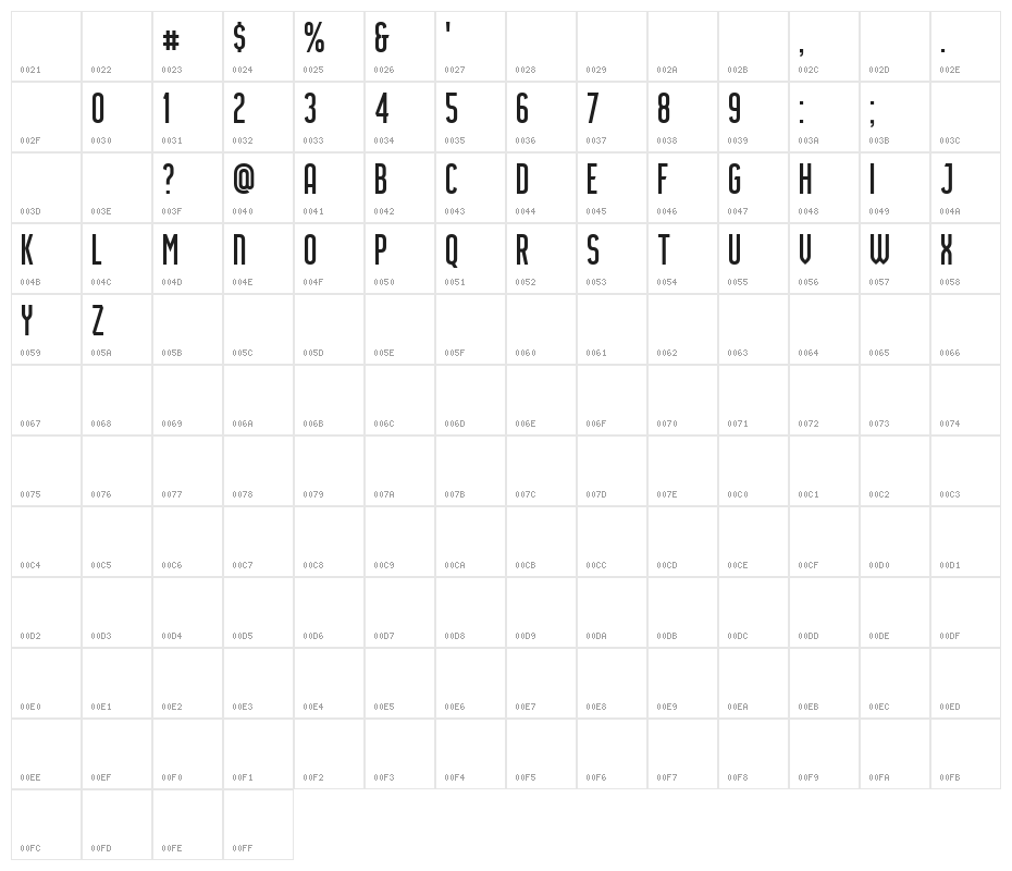 Airside Sans Regular Character Map