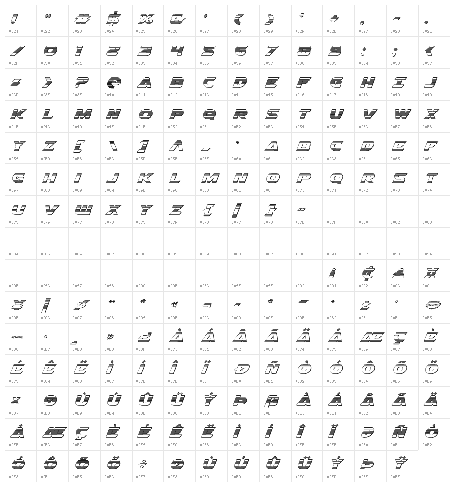Airstrike Chrome Regular Character Map
