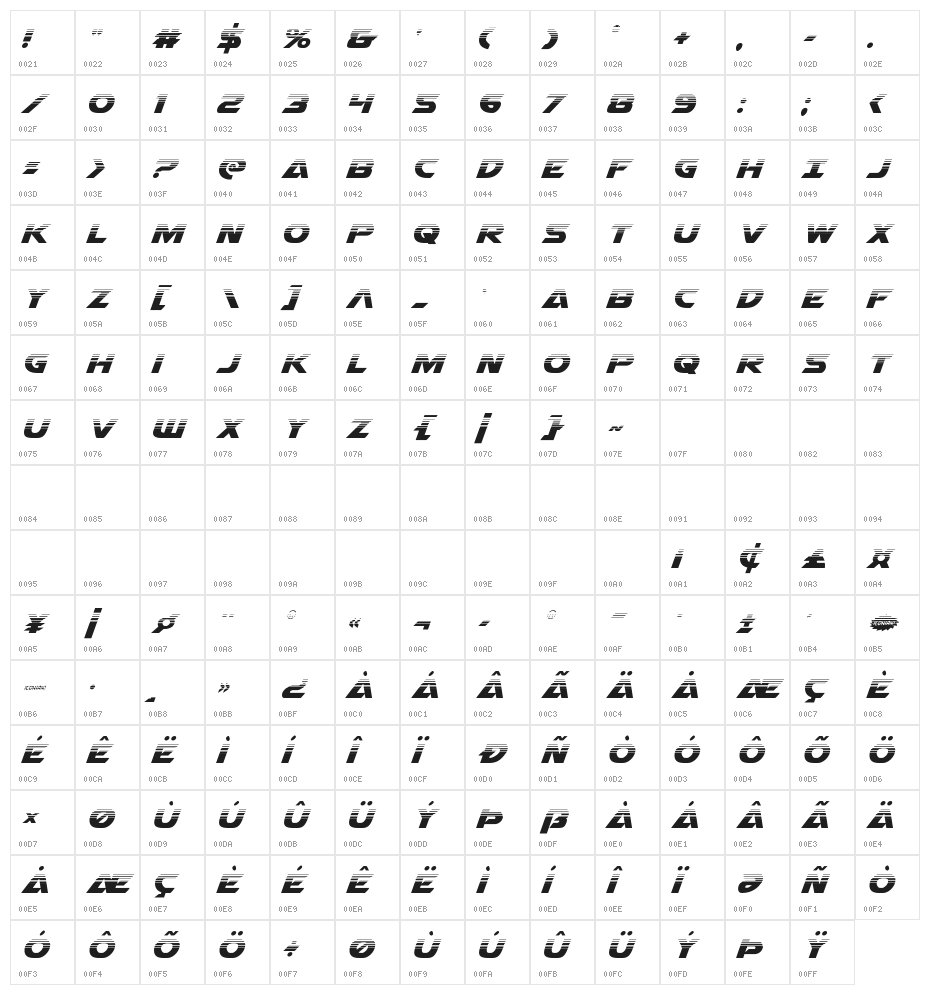 Airstrike Half-Tone Regular Character Map