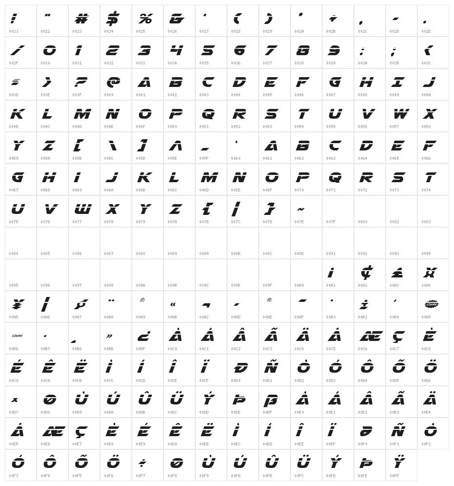 Airstrike Laser Regular Character Map