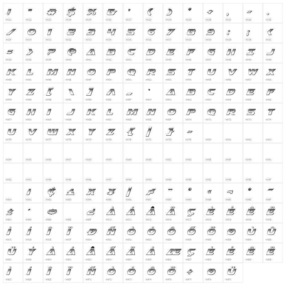 Airstrike Platinum Regular Character Map