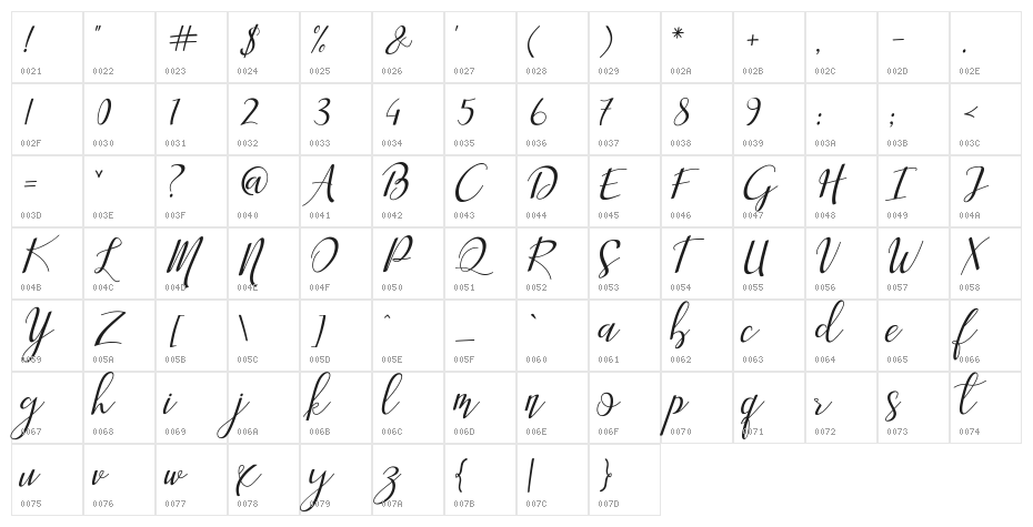 Aisyah Regular Character Map