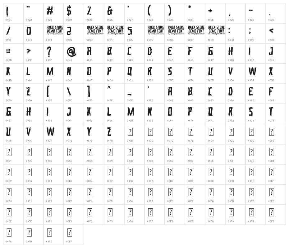 AKICK STONE Character Map