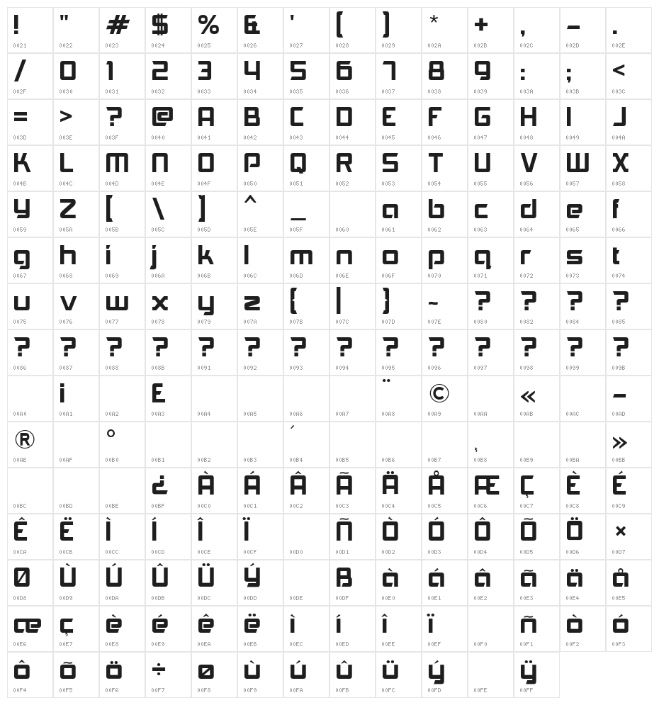 Akashi Regular Character Map