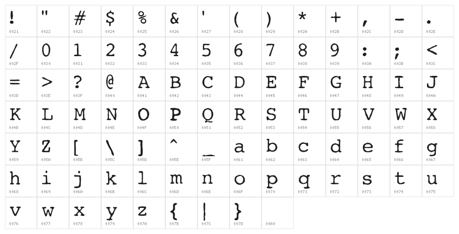 AL Worn Machine Character Map
