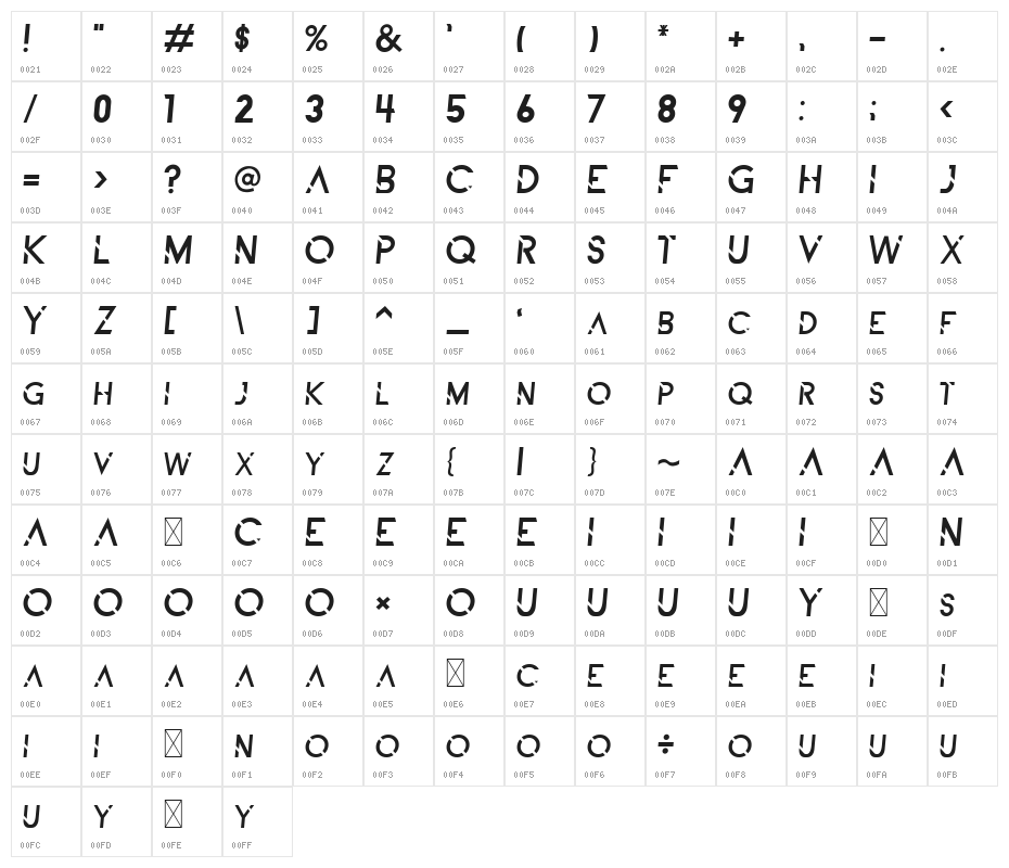 ALDITH Italic Character Map