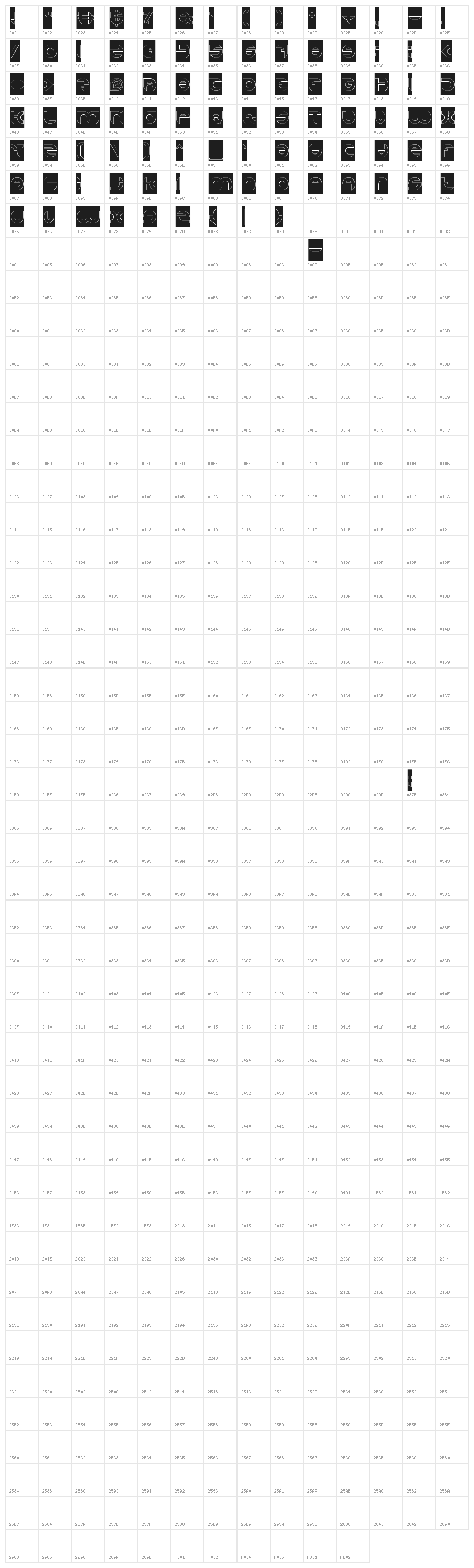 ALEXANDRA-HOLLOW-INVERSE Character Map