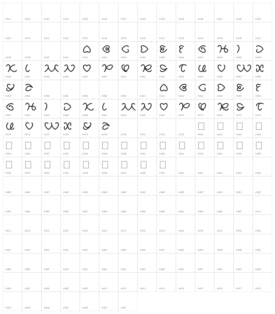 ALL ABOUT LOVE Character Map