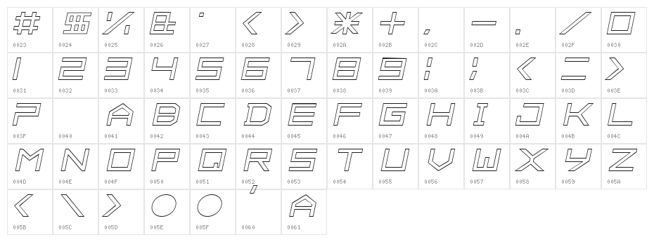 ALPHA    OUTLINE Italic Character Map