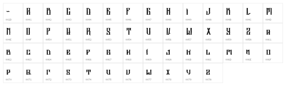 ALTRASHED-rough Character Map