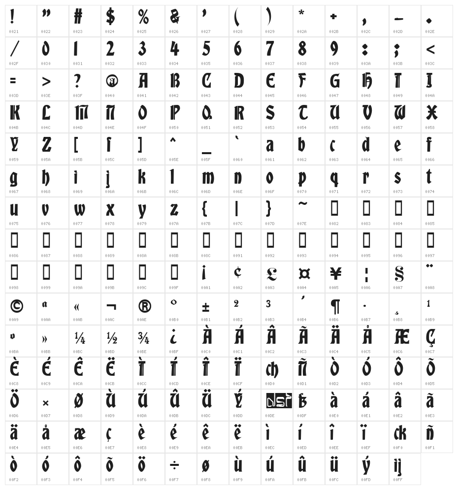 Albert Text Bold Character Map