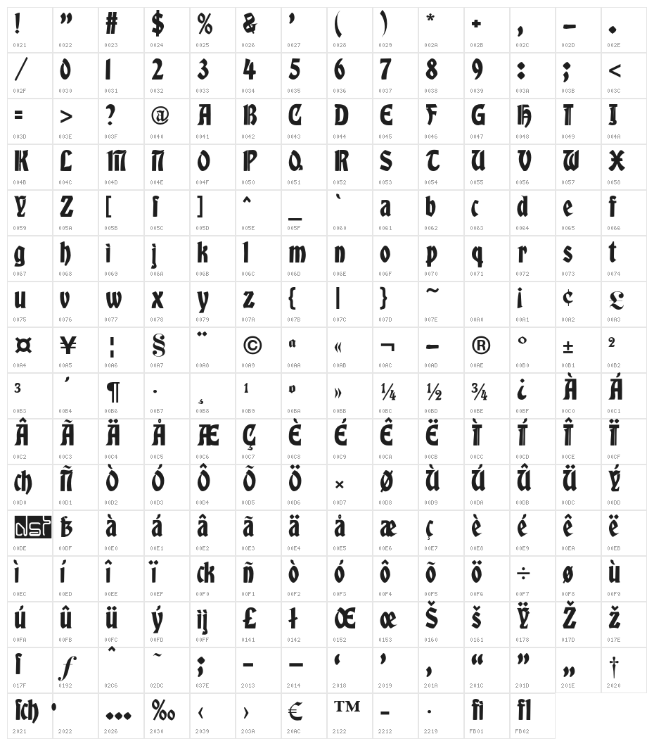 AlbertText-Bold Character Map