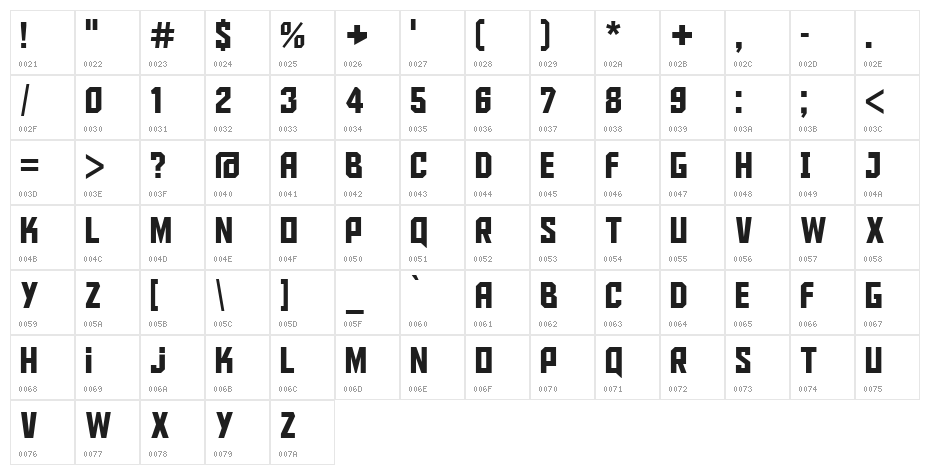 Aldo the Apache Character Map