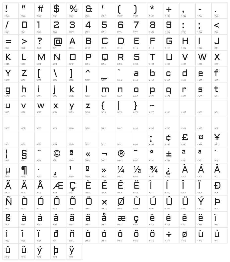 Aldrich Regular Character Map