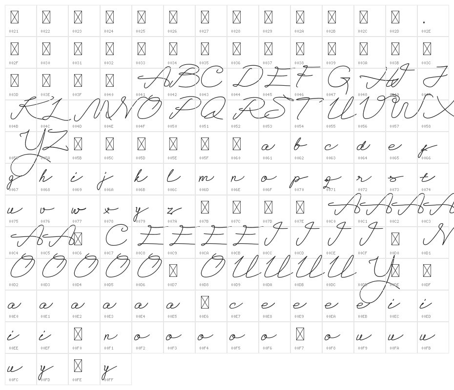 AlegantScriptRegular Character Map