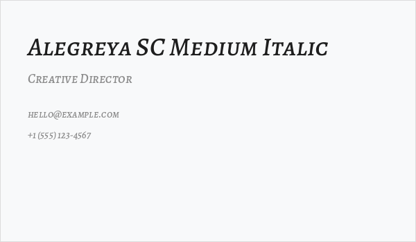 Alegreya SC Medium Italic Business Card