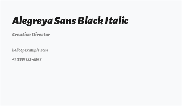 Alegreya Sans Black Italic Business Card