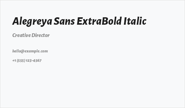 Alegreya Sans ExtraBold Italic Business Card