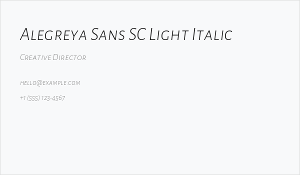 Alegreya Sans SC Light Italic Business Card