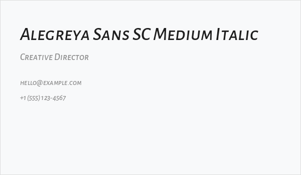 Alegreya Sans SC Medium Italic Business Card