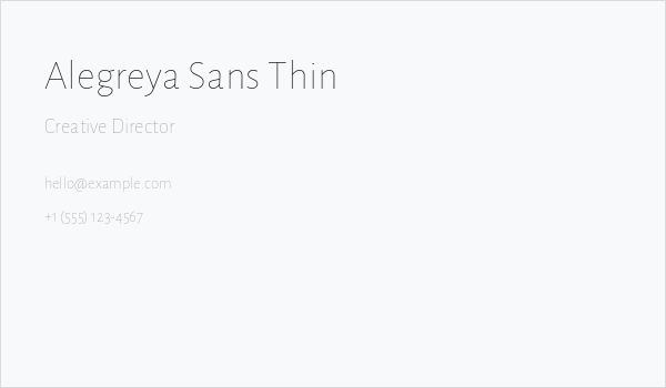 Alegreya Sans Thin Business Card