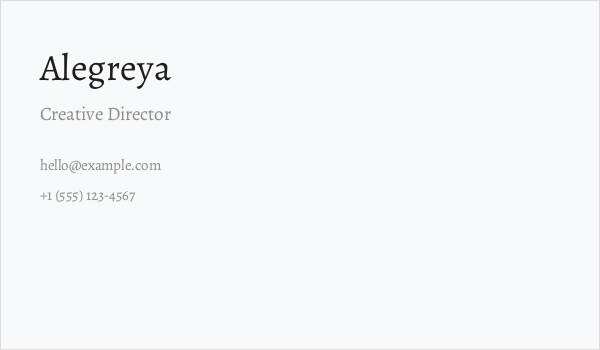Alegreya Business Card