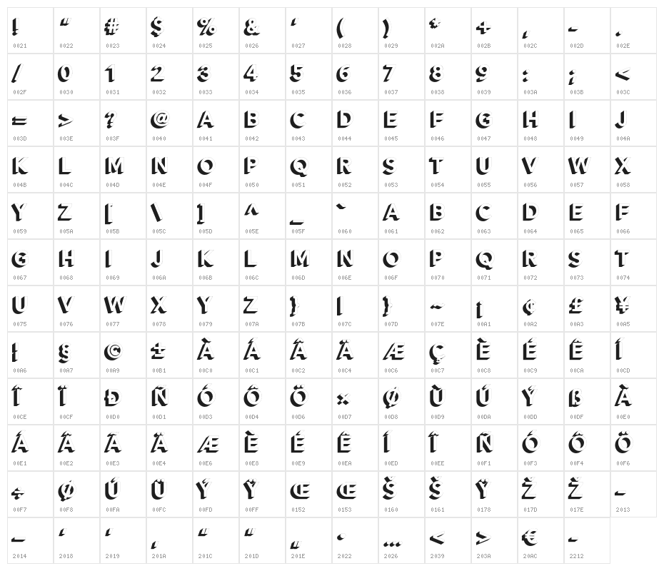 AlesandExtrude-ExtraBold Character Map