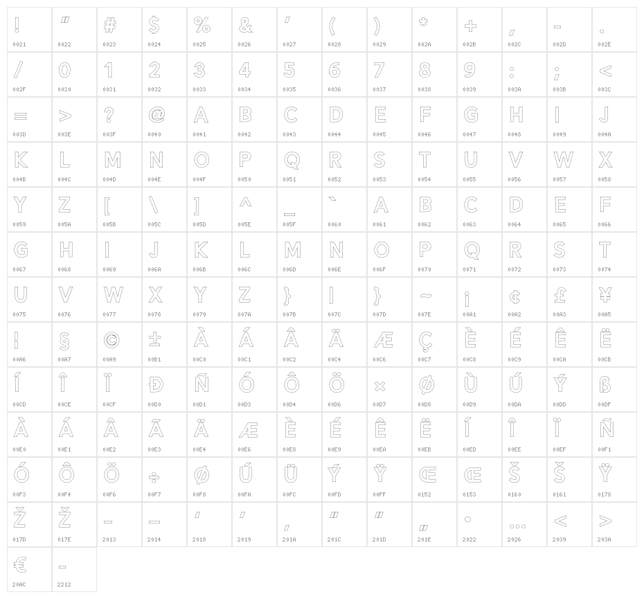AlesandOutline-ExtraBold Character Map