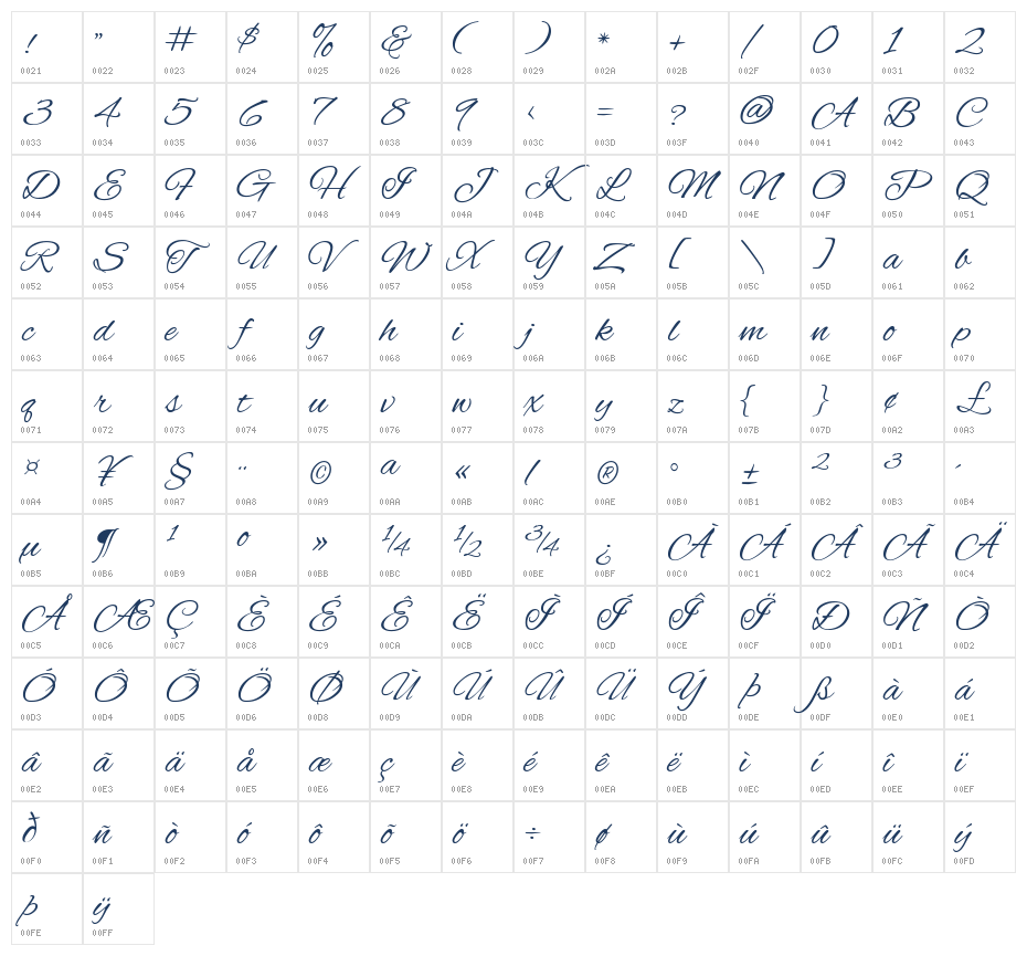 Alex Brush Regular1 Character Map