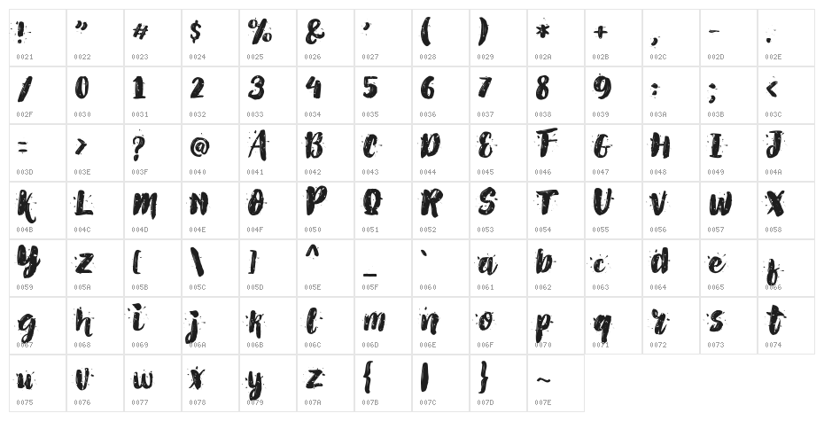 AlexDirte Brush Font-Regular Character Map