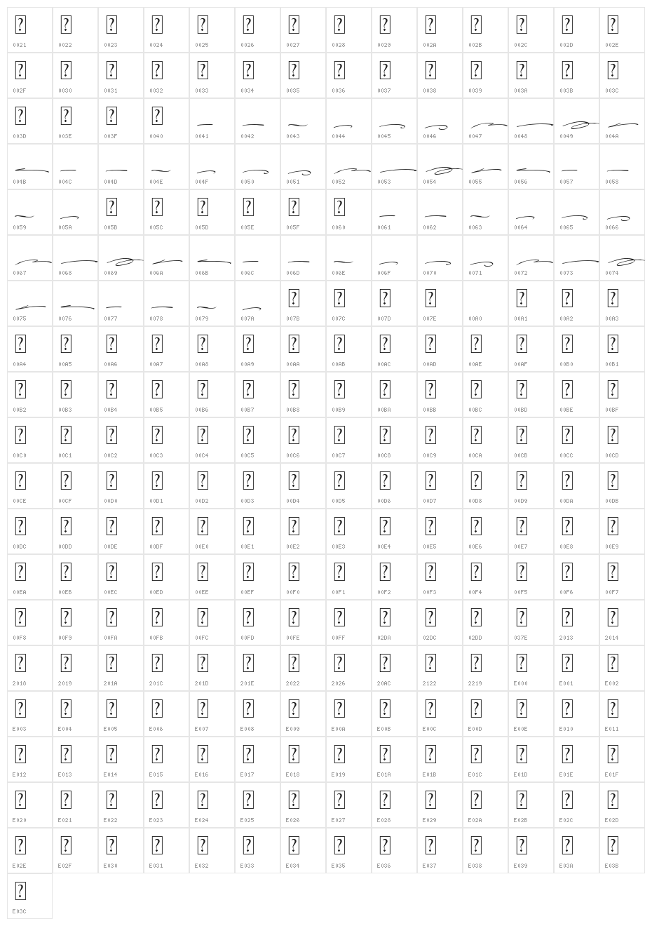 AlexandrySwash Character Map