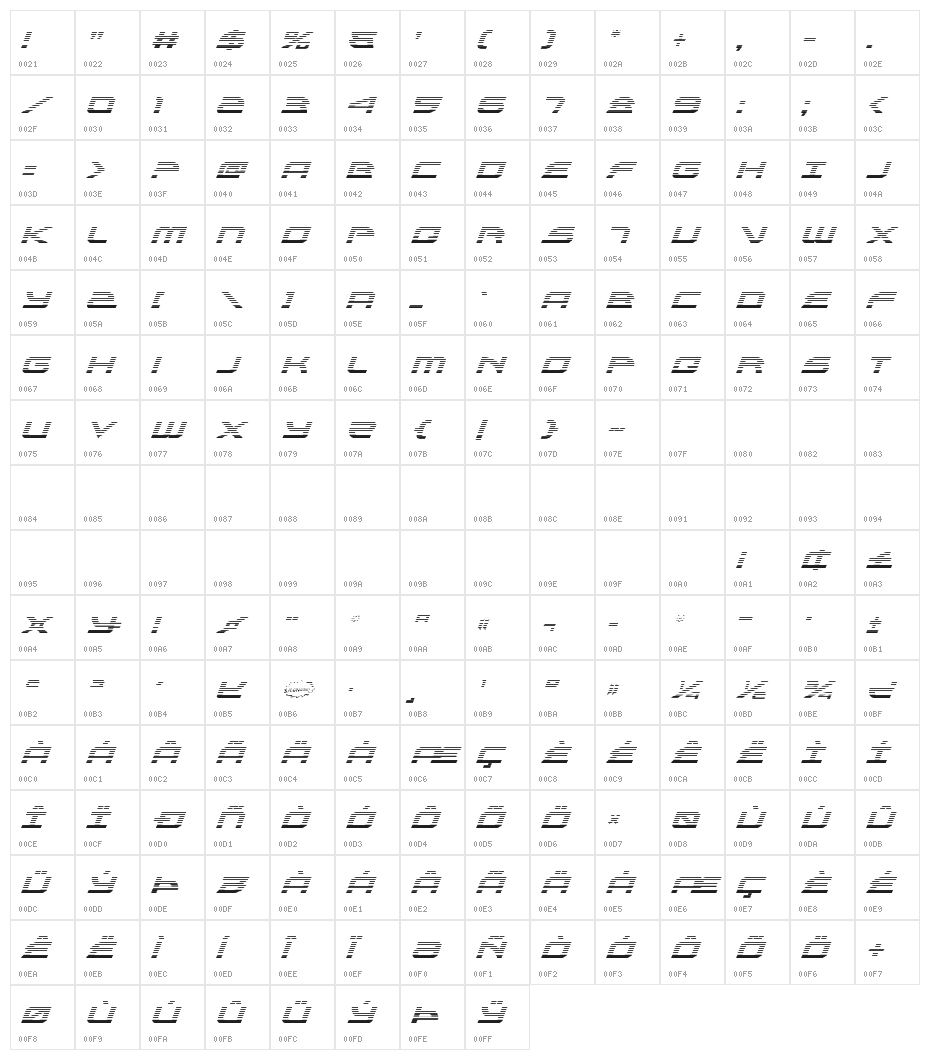 Alexis Gradient Italic Character Map