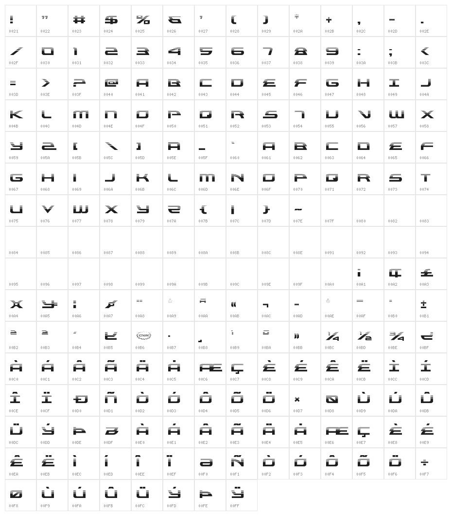Alexis Halftone Character Map
